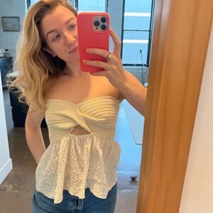 Zara Cream Strapless Blouse with Eyelet Detail